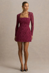 Bijou | Burgundy Lace Long-Sleeve Mini Dress