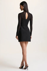 Aviana | Black Mesh Crew-Neck Mini Dress