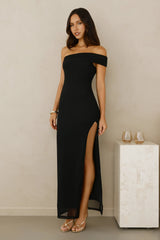 Berry Fresh Mesh One Shoulder Maxi Dress Black
