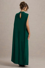 Maeve | Bottle Green Cape-Sleeve Draped Maxi Dress