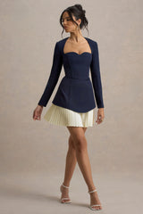 Lysette | Navy Sweetheart Long-Sleeve Stretch Mini Dress