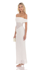 Off Shoulder Lace Bodycon Maxi Dress in White