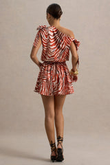 Bathe | Zebra Print Satin Asymmetric Playsuit