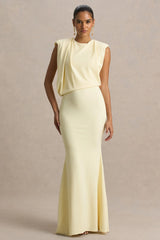 Meave | Lemon High Neck Maxi Dress With Draping Detail