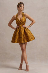 Pixi | Mustard Floral Print Sweetheart Neck Mini Dress