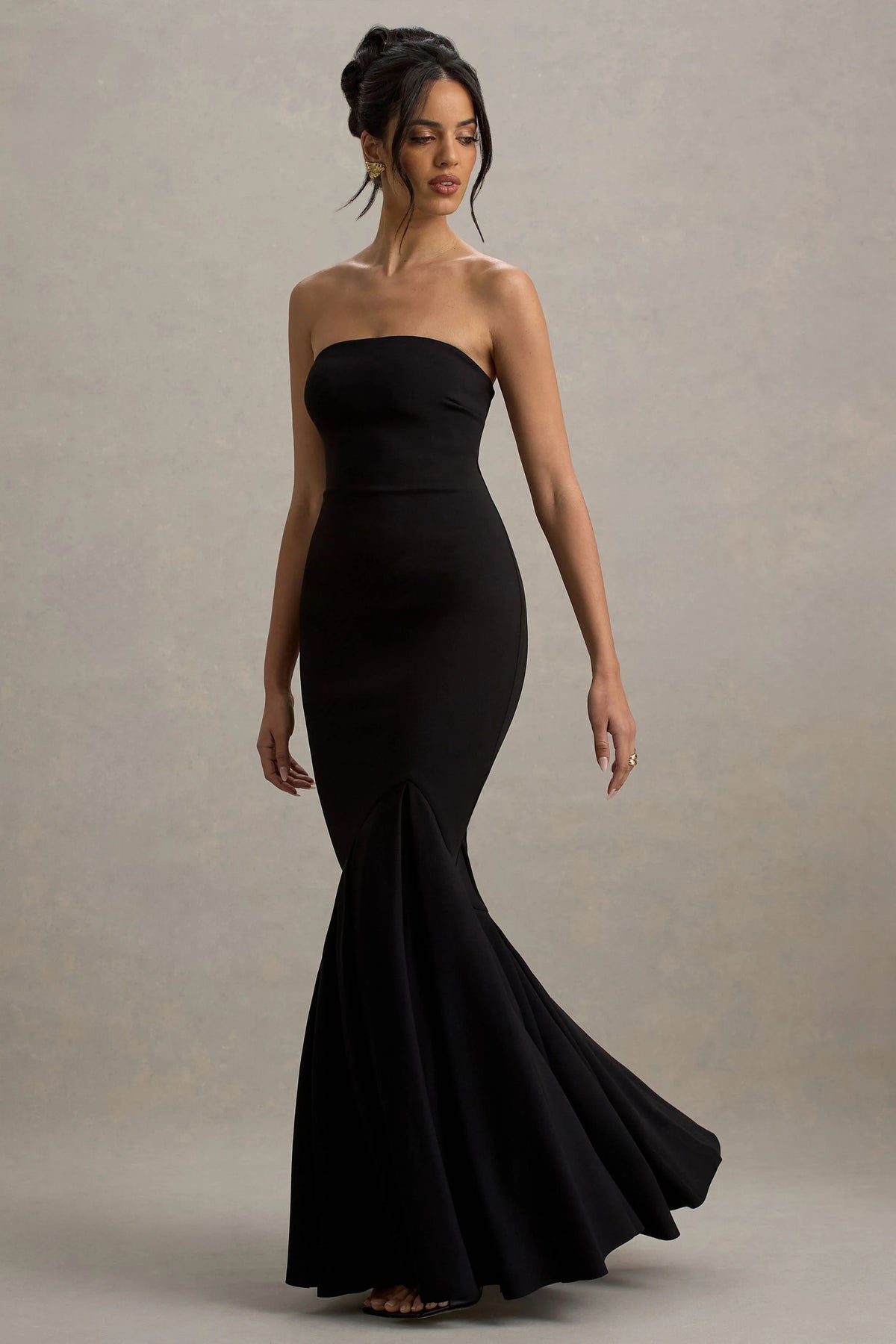 Angela | Black Bandeau Fishtail Maxi Dress