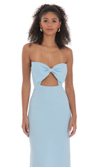 Bow Cutout Strapless Maxi Dress in Blue