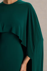Padma | Bottle Green Draped Maxi Dress With Cape Sleeves