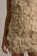 Kamara | Nude Sequin Floral Halter-Neck Mini Dress