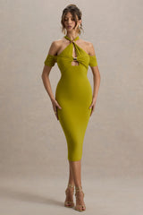 Selvina | Green Cut-Out Halter-Neck Midi Dress