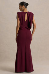 Meave | Burgundy High Neck Maxi Dress With Draping Detail