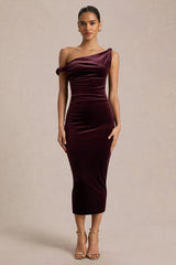 Carella | Burgundy Velvet Twisted Asymmetric Midi Dress