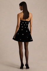 Beloved | Burgundy Velvet Hand-Embellished Square-Neck Mini Dress