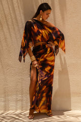 Nadine | Smoke Print Asymmetric Maxi Skirt With Split