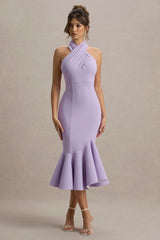 Valletta | Lilac Halter-Neck Ruffle-Trim Midi Dress