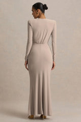 Flashy | Champagne Plunge-Neck Maxi Dress With Ruched Detailing