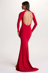 One Step Ahead | Red Long Sleeve Backless Fishtail Maxi Dress