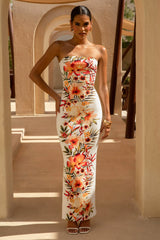 Coral Cove | White Floral Print Bandeau Maxi Dress