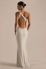 Deity | Silver Asymmetric-Neck Maxi Dress With Open-Back