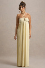 Elayne | Pale Lemon Halter-Neck Maxi Dress With Cut-Out Detail