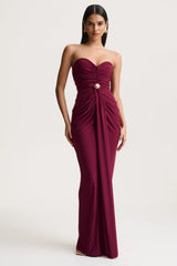 Beverly | Burgundy Bandeau Maxi Dress With Gathered-Detailing