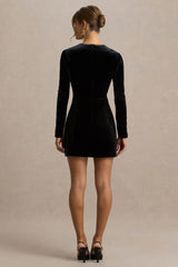 Irresistible | Black Velvet Square-Neck Mini Dress