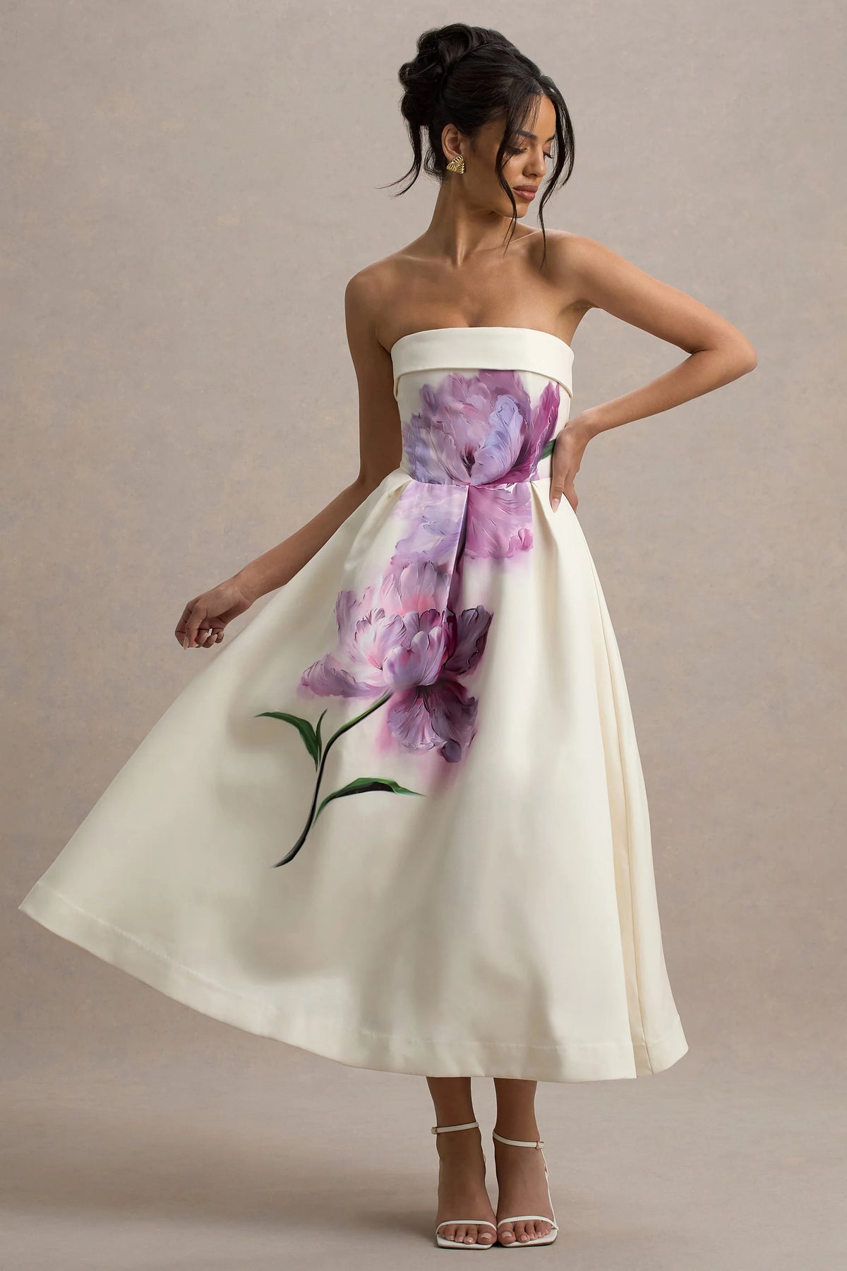 Annalise | Peony Floral Print Bandeau Skater Midi Dress