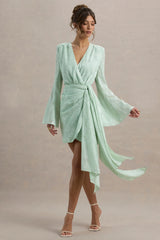 Doreen | Mint Long-Sleeve Wrap Mini Dress