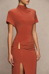 Arlena | Red High-Neck Wrapped Maxi Dress