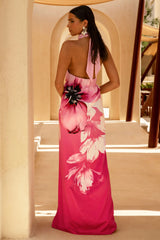 Leia | Pink Lily Print High-Neck Maxi Dress