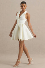 Kyla | White Plunge-Neck Mini Dress