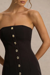 Briella | Black Bandeau Maxi Dress With Gold-Button Detailing