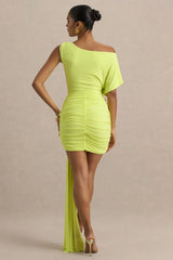 Marci | Lime Green Asymmetric Ruched Mini Dress With Sash