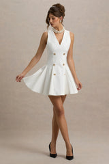 Collette | White Tailored Plunge-Neck Mini Dress