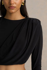 Fluxy | Black Long-Sleeved Crop-Top With Ruched Detailing