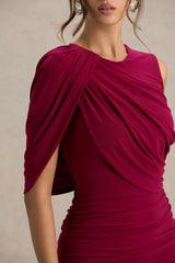 Missy | Burgundy Mini Dress With Cape-Sleeve And Ruched Detailing