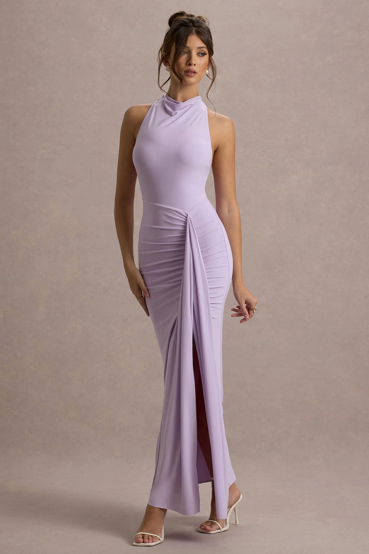 Sunflower | Lilac Ruched High-Neck Split Maxi Dress