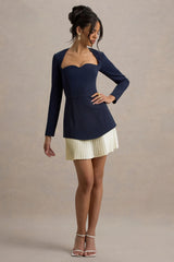Lysette | Navy Sweetheart Long-Sleeve Stretch Mini Dress