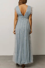 Nova Shimmer Maxi Dress | Dusty Blue + Silver
