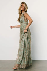 Arlene Shimmer Gown | Sage + Gold