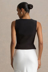 Priscilla | Black Plunge-Neck Tailored Waistcoat