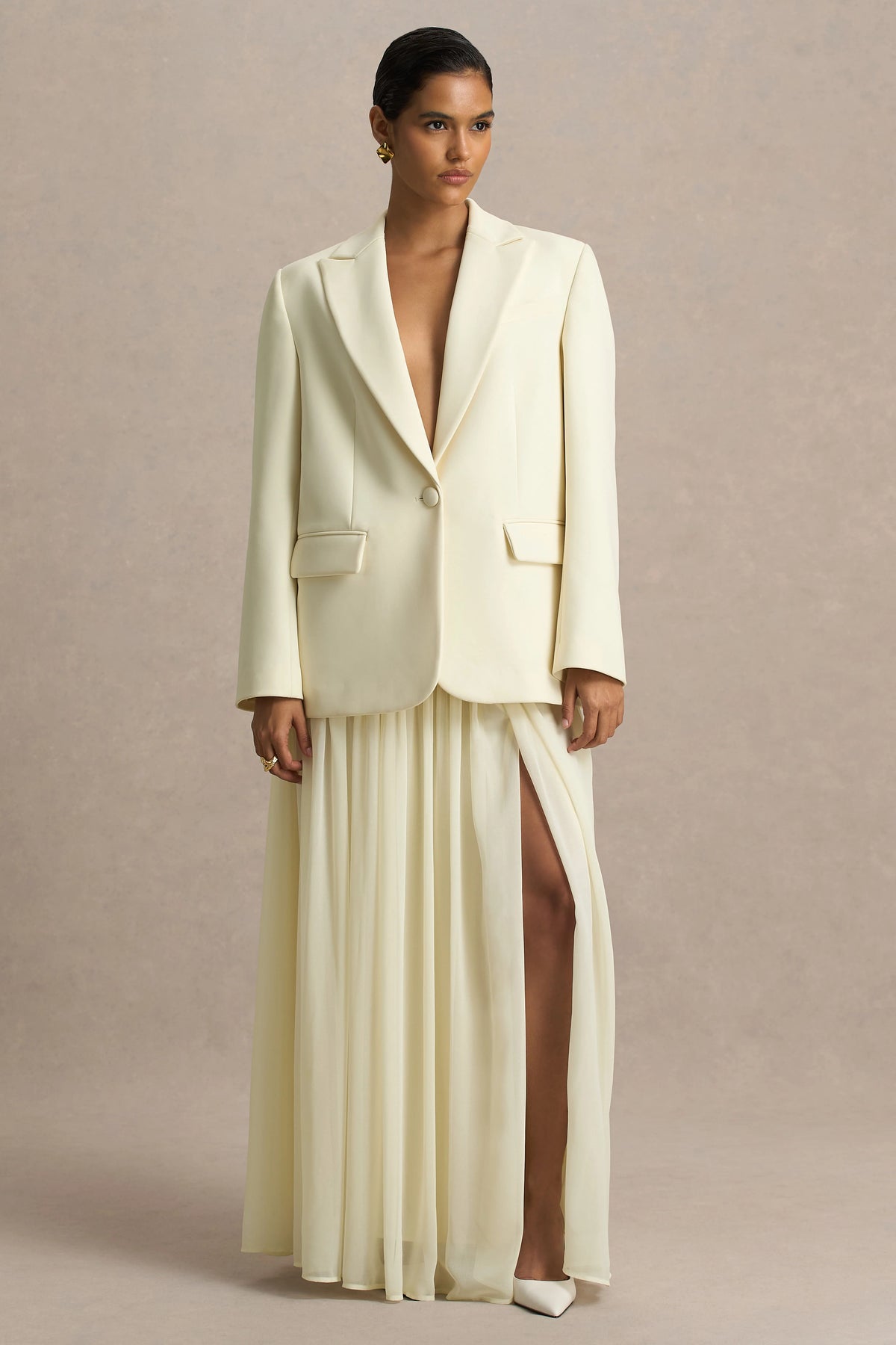 Spencer | Cream Chiffon Pleated Maxi Skirt