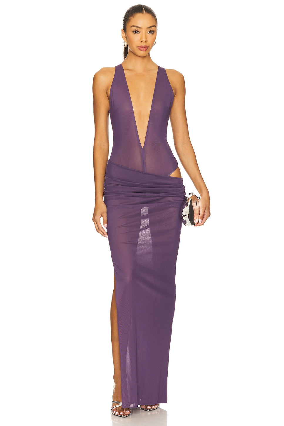 Tucked Halter Column Dress