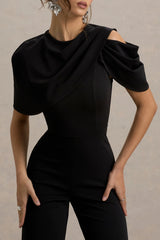 My Destiny | Black Asymmetric Draped Jumpsuit