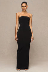 Milania | Black Asymmetric-Neck Maxi Dress With Twist-Sleeve