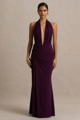Tilly | Burgundy Extreme Plunge-Neck Maxi Dress With Wrap And Ruched Details