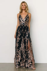 Lucienne Shimmer Maxi Gown | Navy + Rose Gold