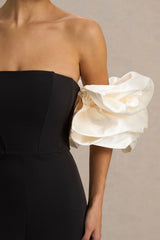 Panama | Black Bardot Jumpsuit With Cream Puff Sleeves