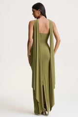 Sheila | Olive Bandeau Maxi Dress With Scarf Detail