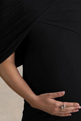 Augustina | Black Maternity Midi Dress With Cape